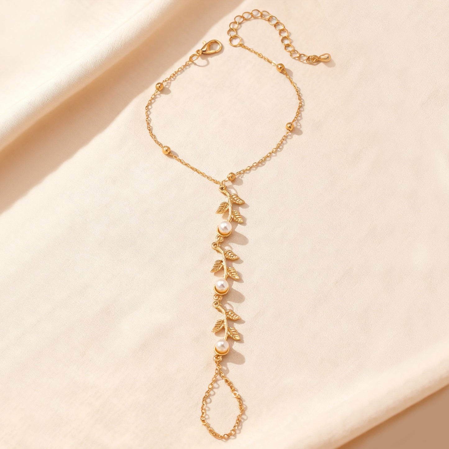 Women's Simple Unique Leaves Imitation Pearl One-piece For To Bracelet