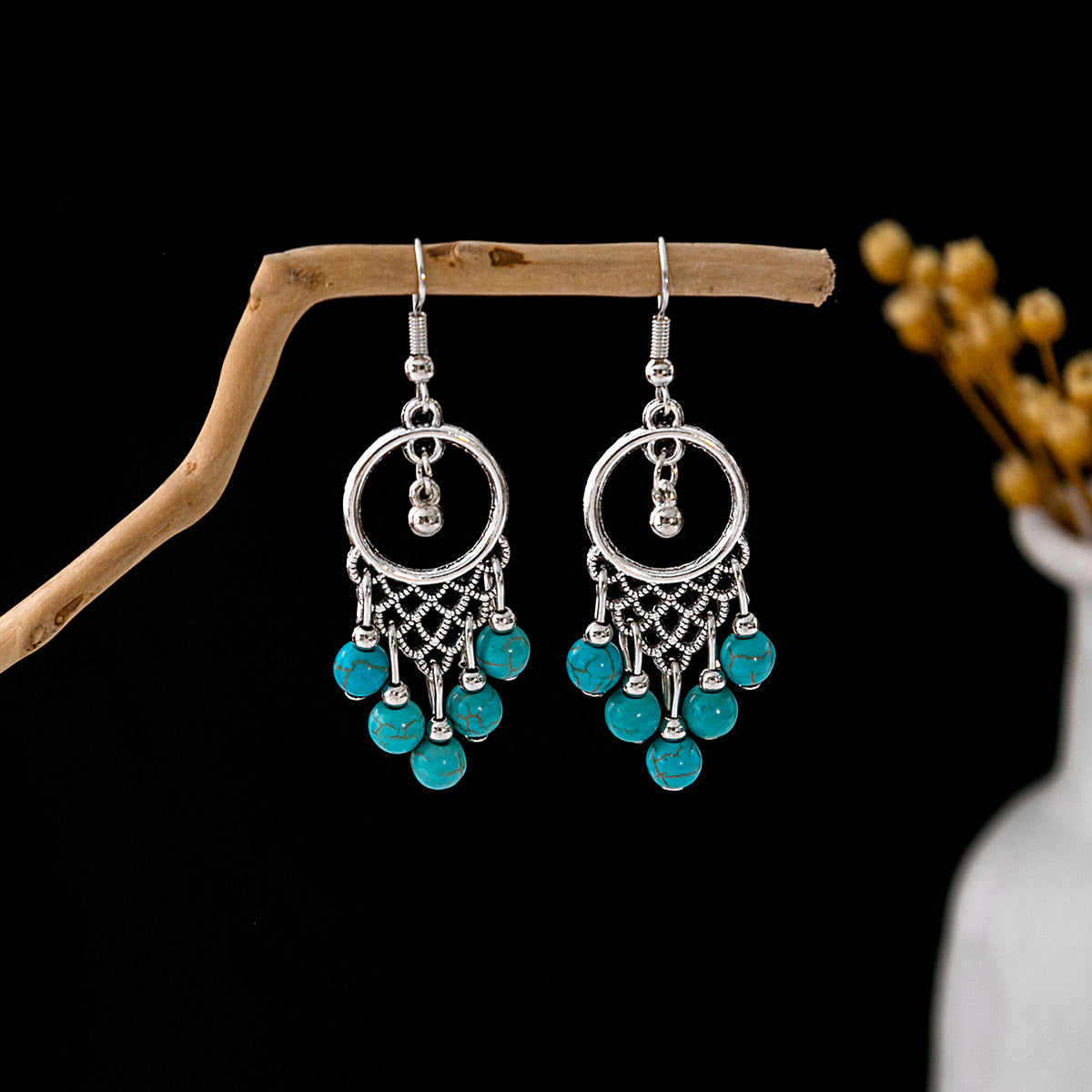 Tassel Turquoise Retro Minority Ethnic Style Earrings