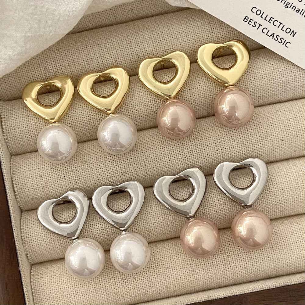 Boucles d'oreilles françaises rétro en perles de cœur pour femmes, boucles d'oreilles de haute qualité