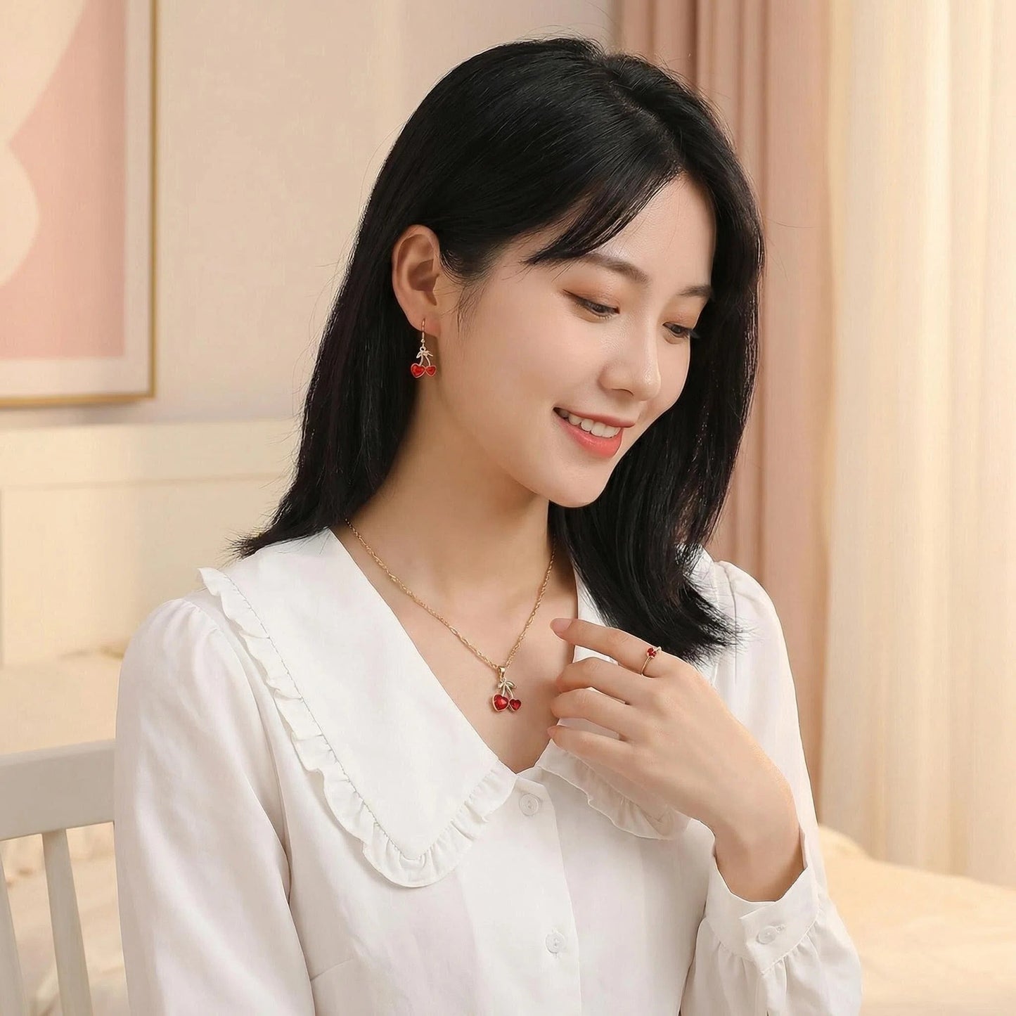 Love Fashion Simple Heart-shaped Cute Cherry Earrings