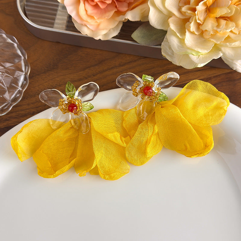 Women's Yellow Flower Mesh Vacation Style Niche High-grade Rings