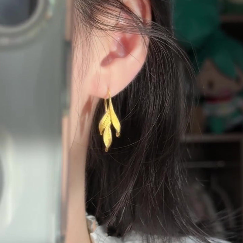 Women's Brushed Leaf-shaped Light Luxury Minority High-grade Leaf Earrings