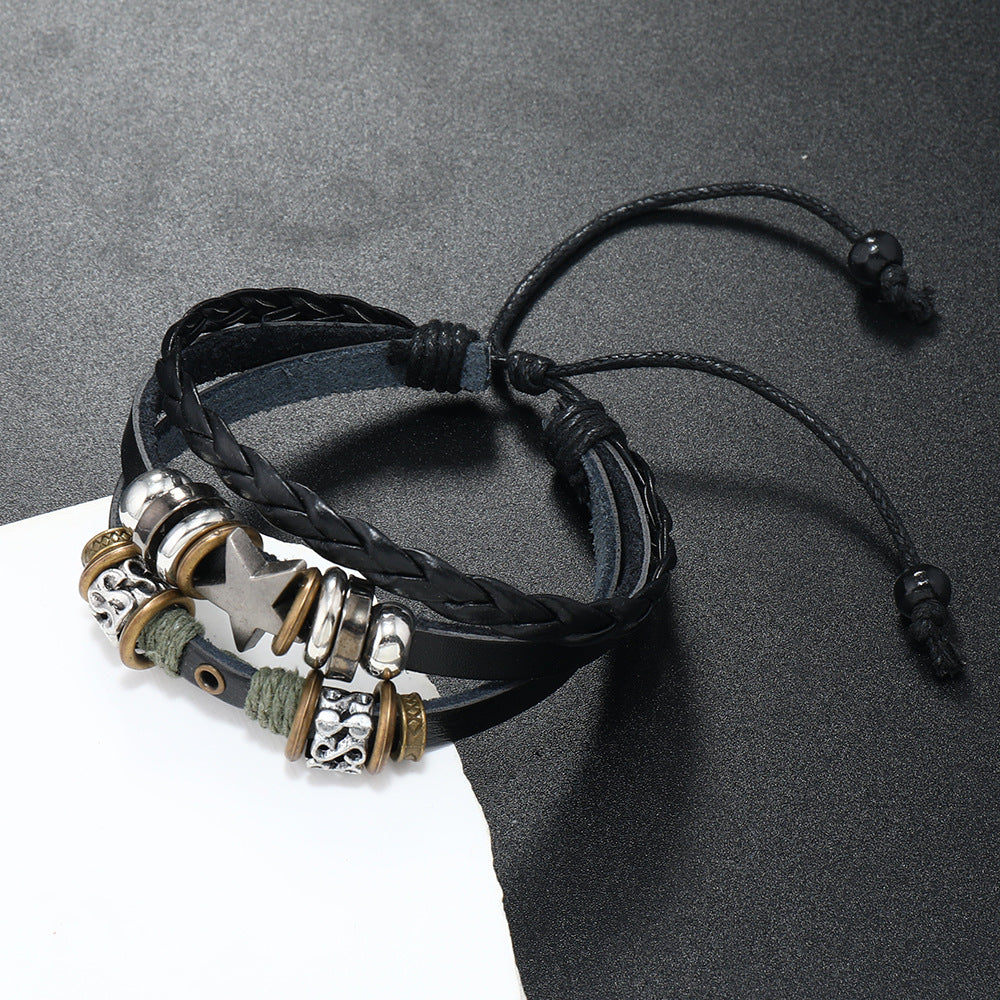 Beaded Five-pointed Star Leather Fashion Trend Bracelets