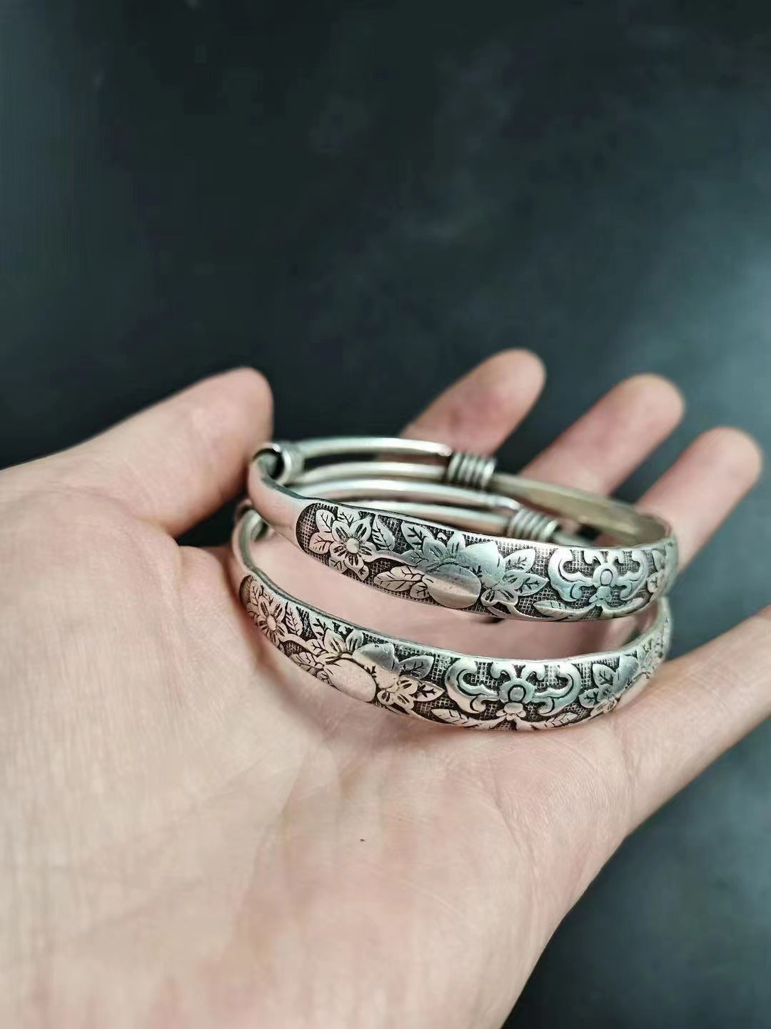Tibetan Sier Miao Vintage Ethnic Style Fu Lu Shou Plated Bracelet