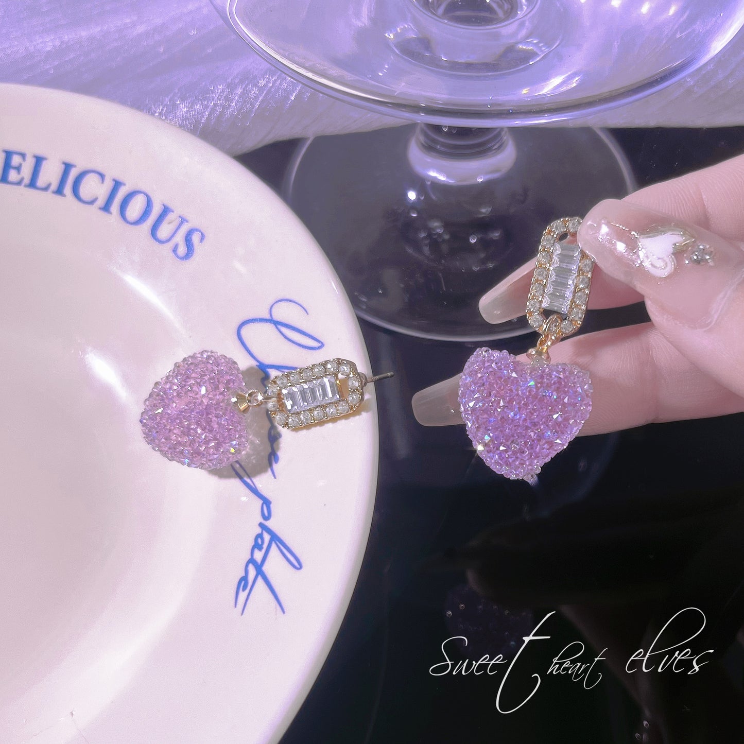 Purple Soft Candy Peach Heart Female Rings