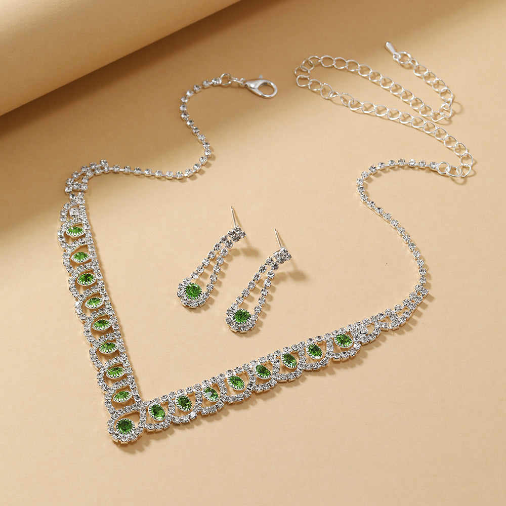 Emerald Claw Chain Rhinestone Simple Two-piece Design Bridal Necklaces