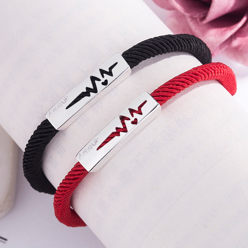 Wind Simple Ecg Woven Black And Red Rope Bracelets