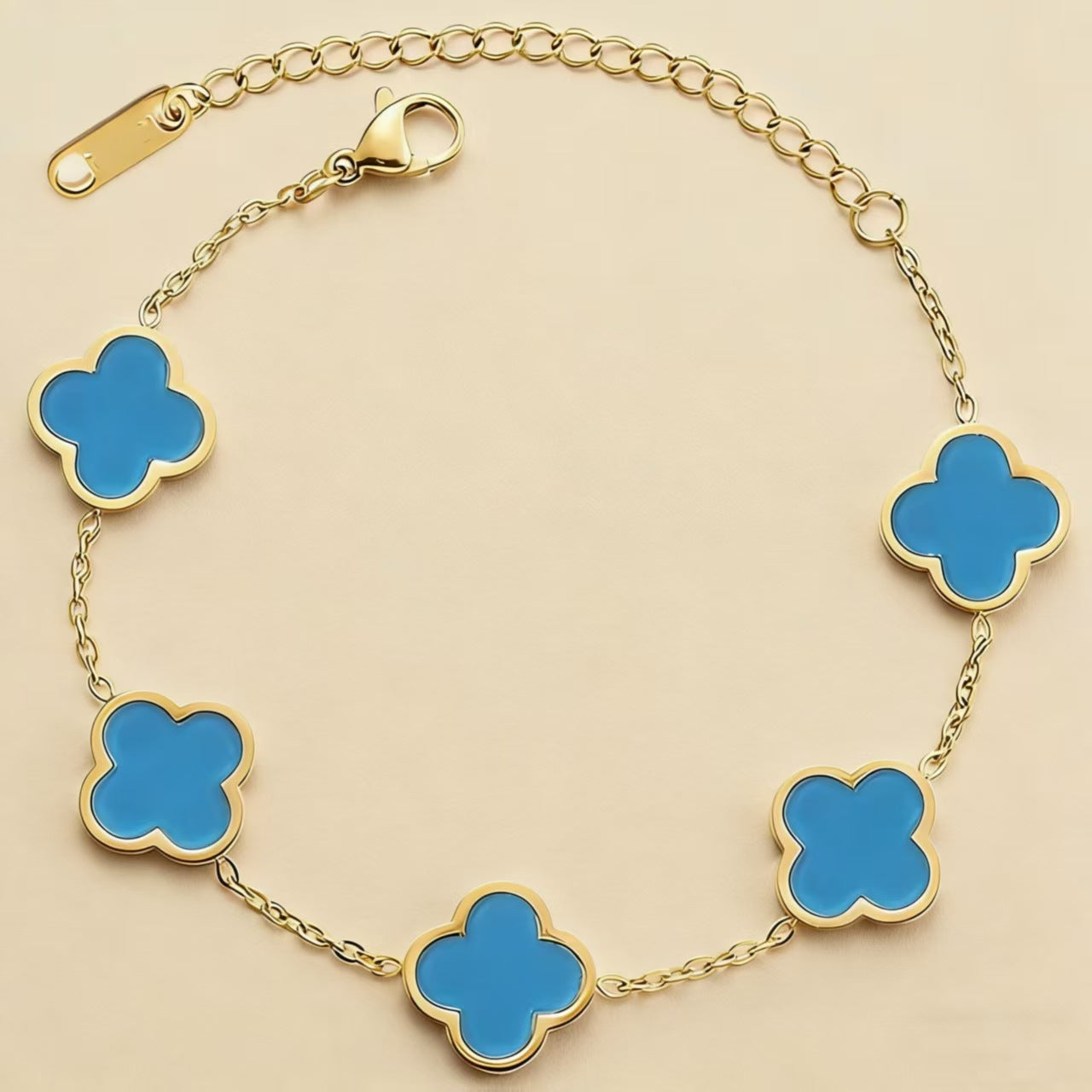 Women's Stylish Glossy Four-leaf Clover Titanium Steel Gold-plated Double-sided Bracelet