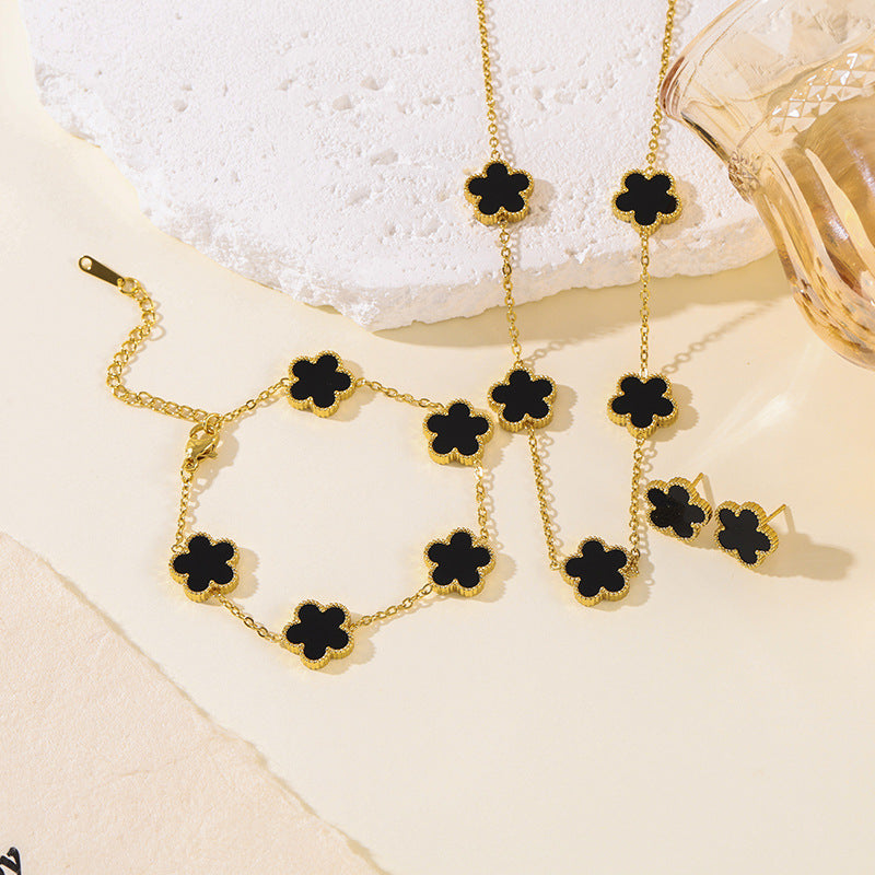 Titanium Steel Clover Flower Suit Light Luxury Jewelry Set