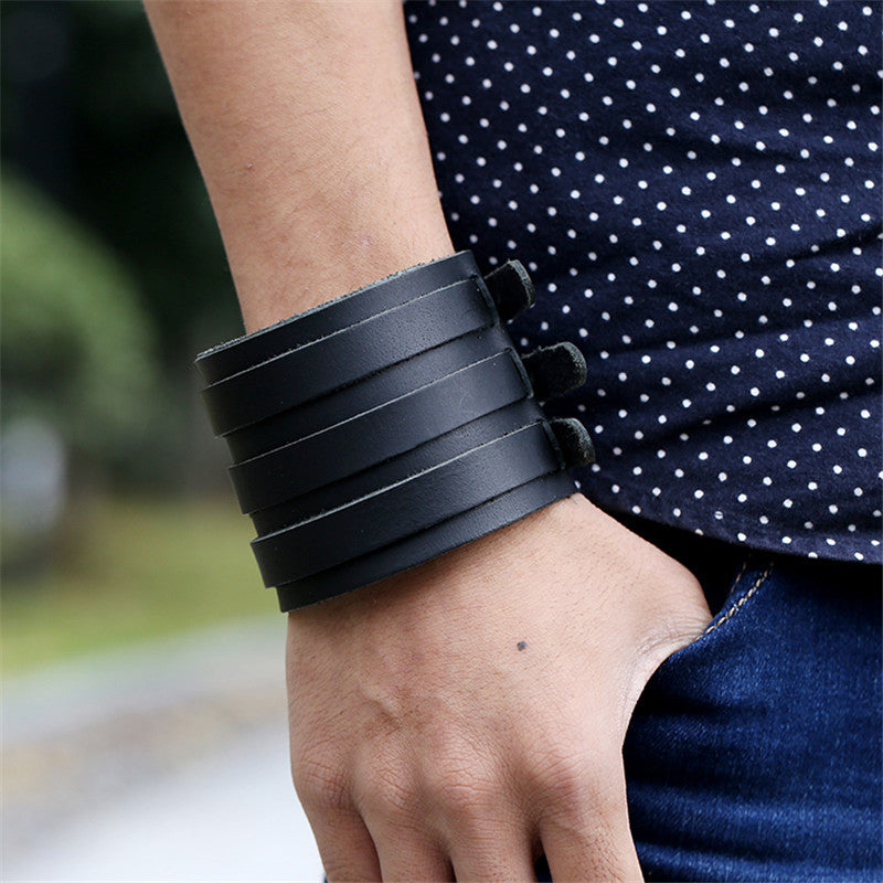 Men's Exaggerated Punk Cattle Leather Wide Real Bracelets