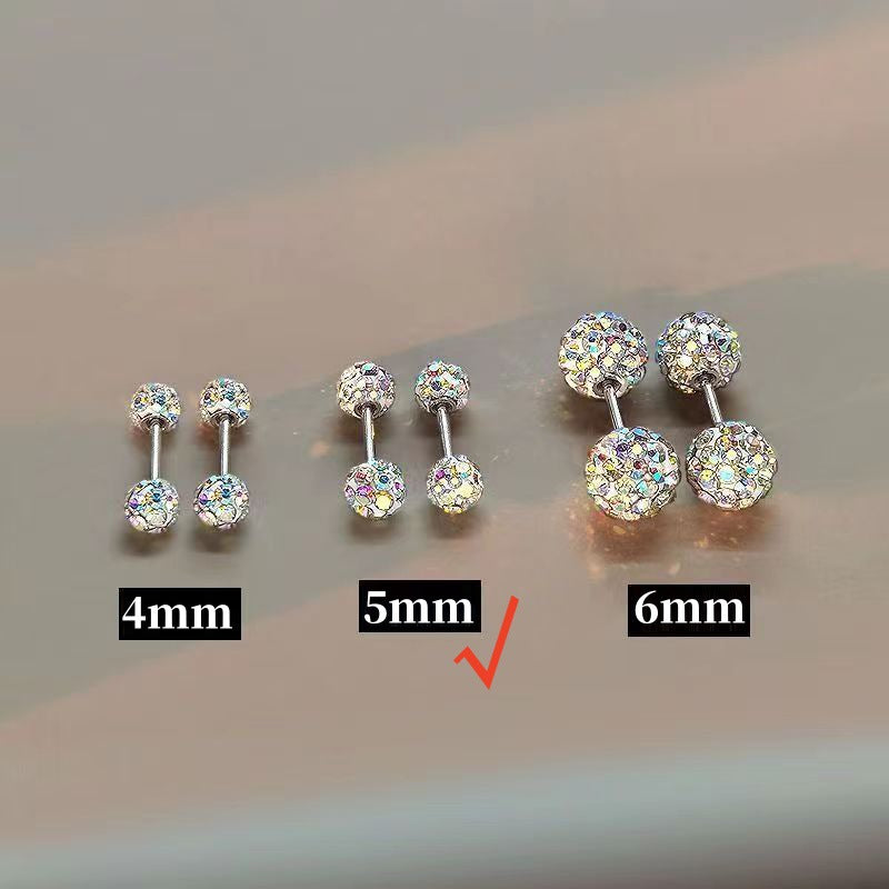 Women's Ear Sterling Sier Zircon Rhinestone Screw Bone Full Stud Earrings