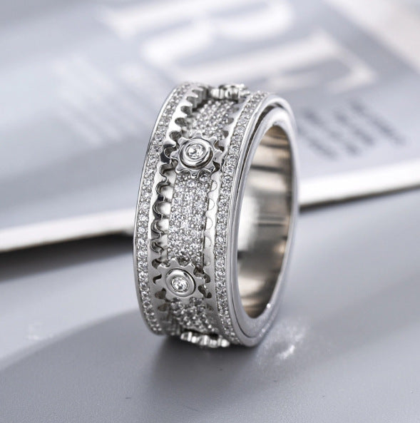Women's & Men's Full Diamond Rotating Gear Rotatable Starry For Ring