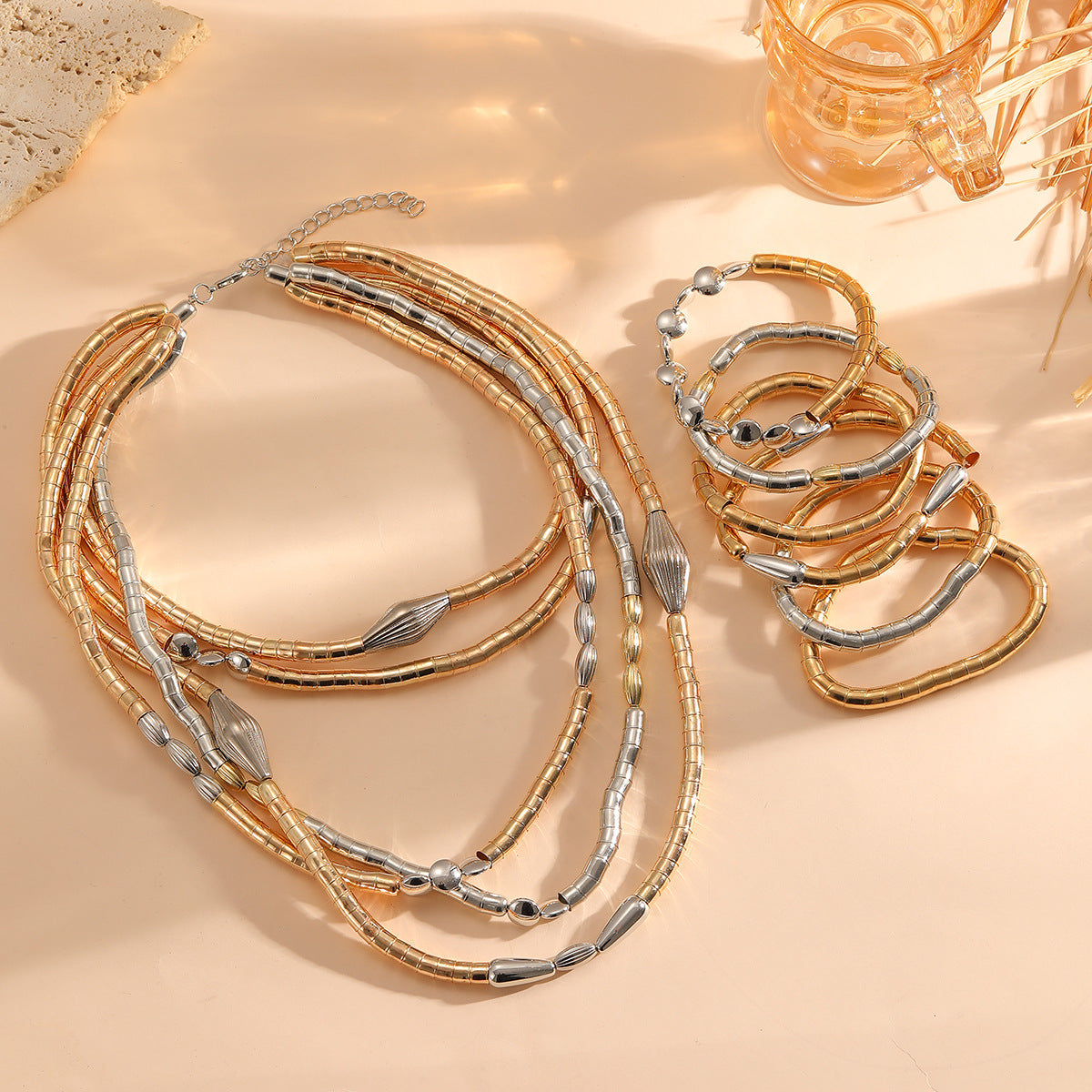 Hand-knit Gold Sier Color Matching Twin Jewelry Set