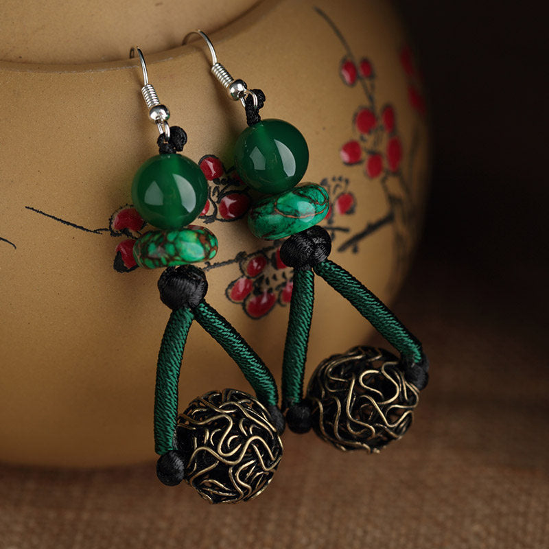 Women's Ethnic Style Handmade Winding Boutique Green Retro High-grade For Cheongsam Earrings