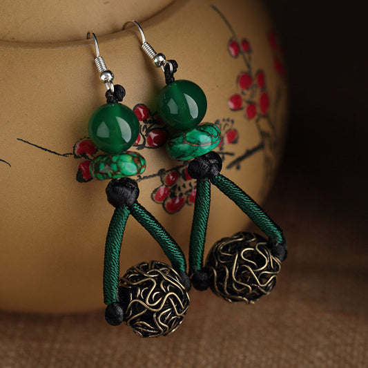Women's Ethnic Style Handmade Winding Boutique Green Retro High-grade For Cheongsam Earrings