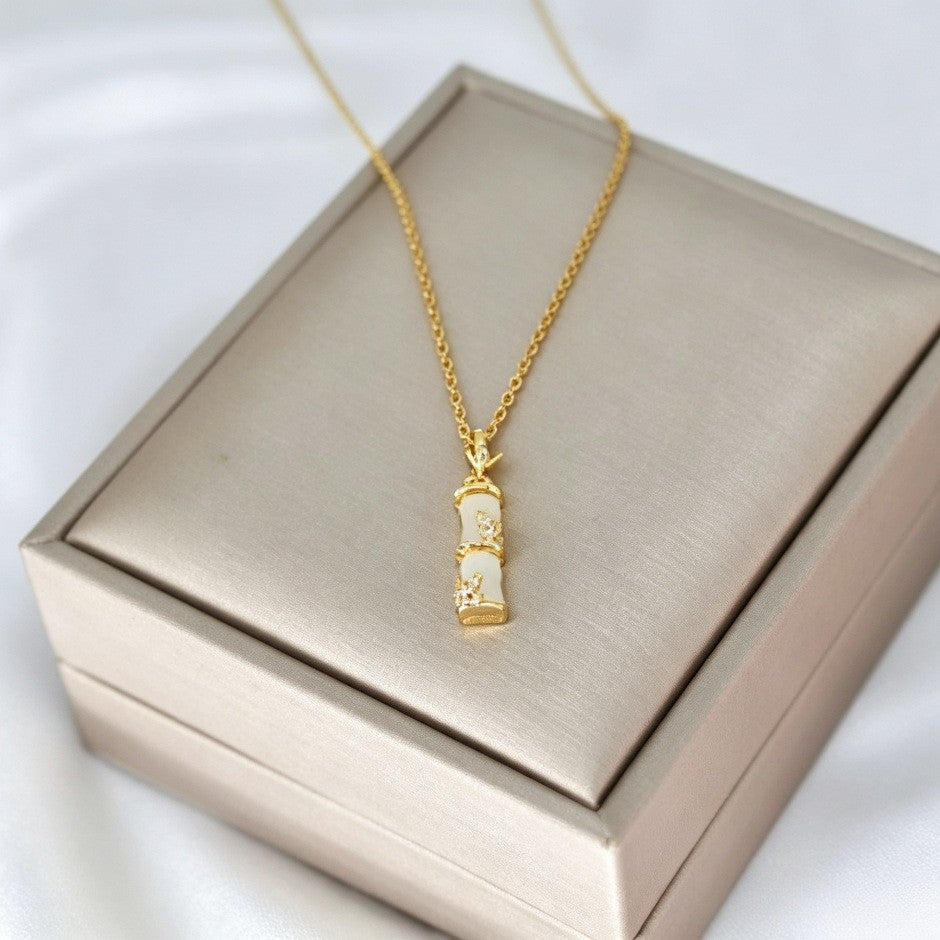 Women's High-rise Bamboo National Style Light Luxury Temperament High-grade Imitation Chalcedony Necklace