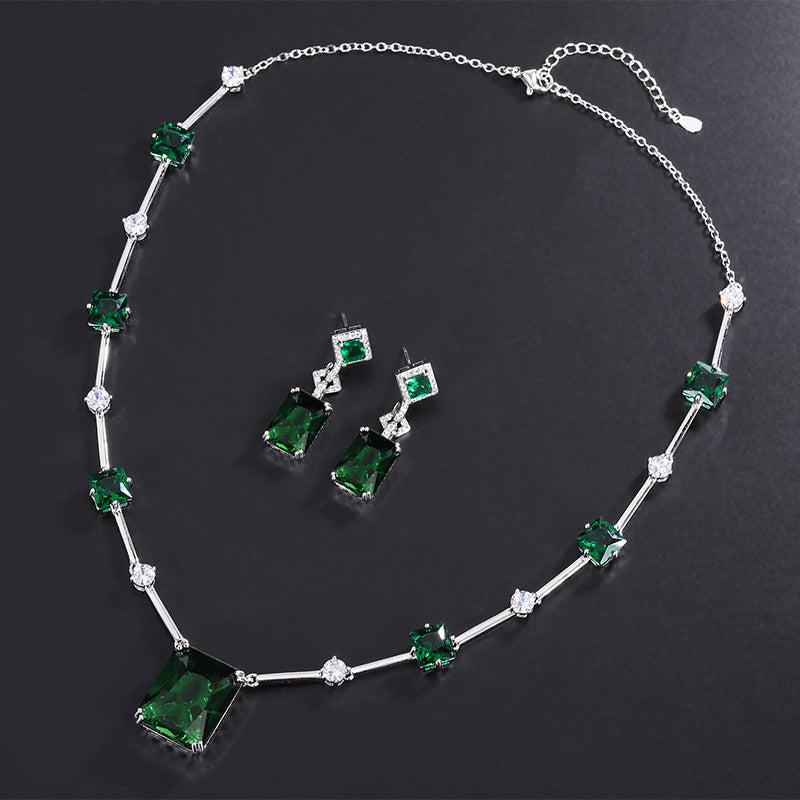 Of Atmospheric Artificial Emerald Crystal Ear Retro Easy Matching Light Jewelry Set