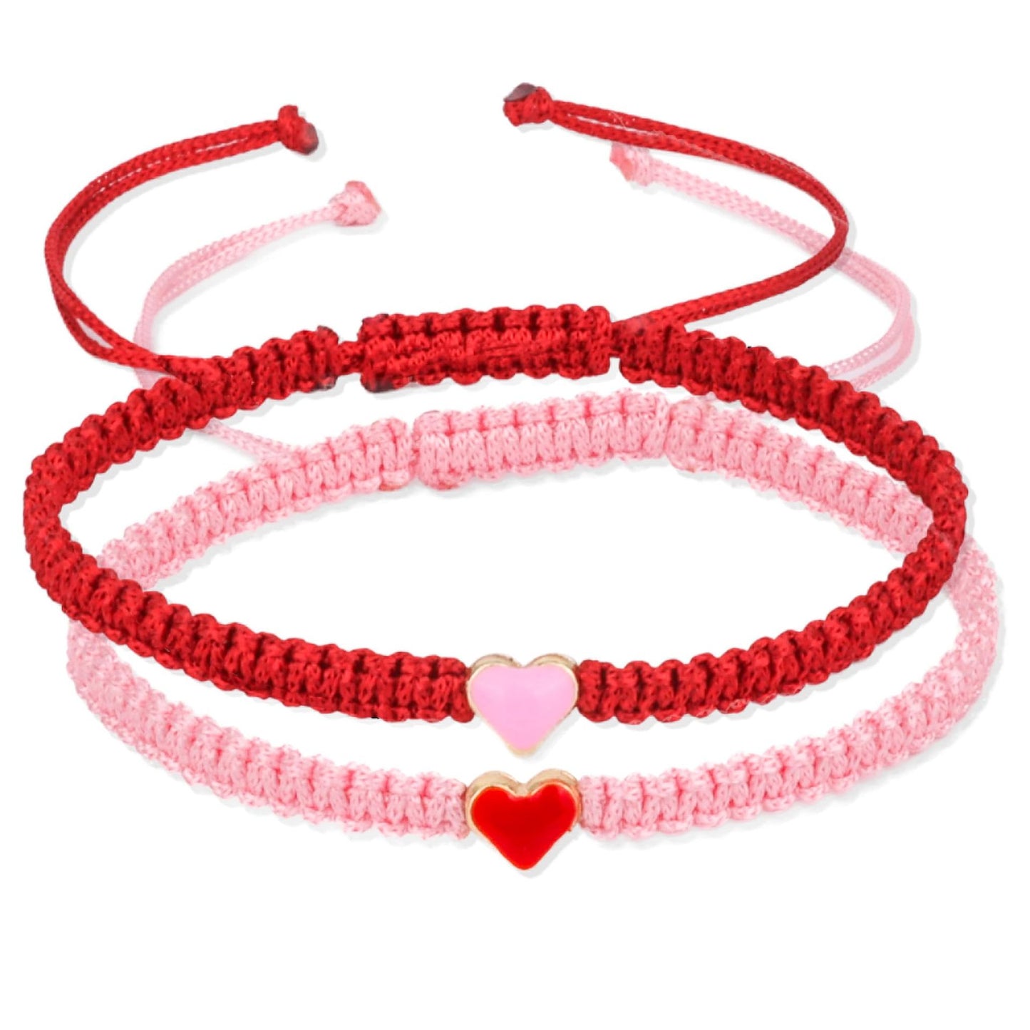 Friendship Adjustable Peach Heart Woven Colored Rope Bracelets