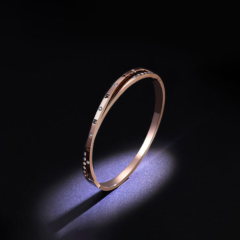 Women's Micro Inlaid Zircon Shiny Letter Rose Gold Plated Roman Bracelets