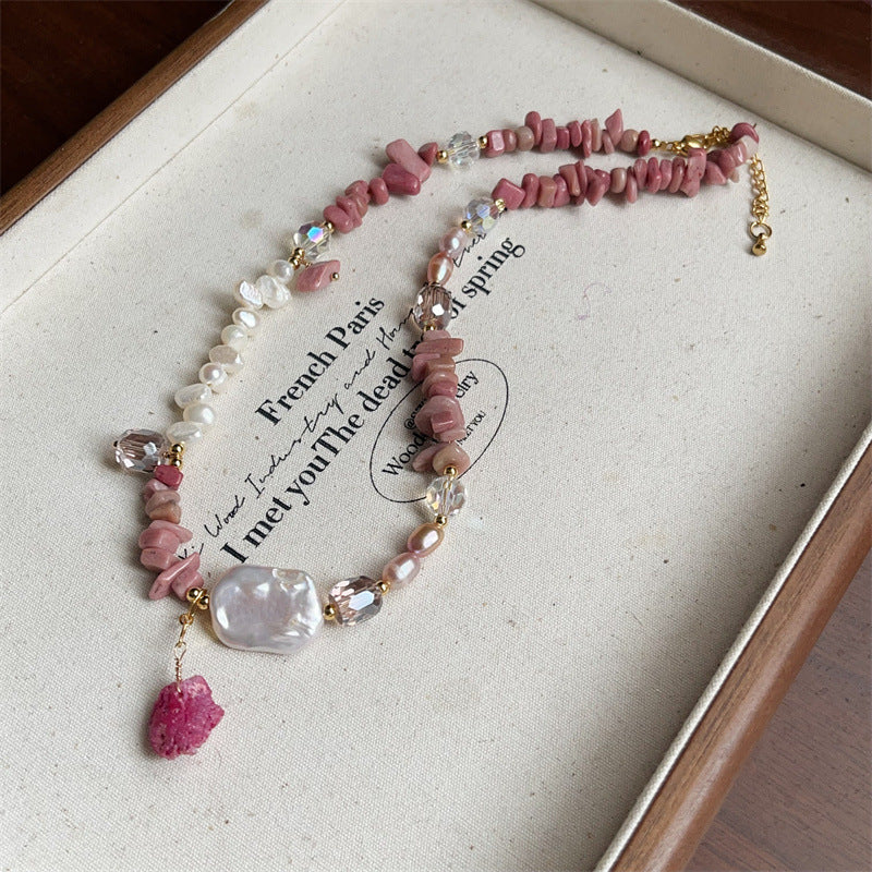 Personality Baroque Irregular Rose Stone Freshwater Pearl Female Temperament Drawable Jewelry Set