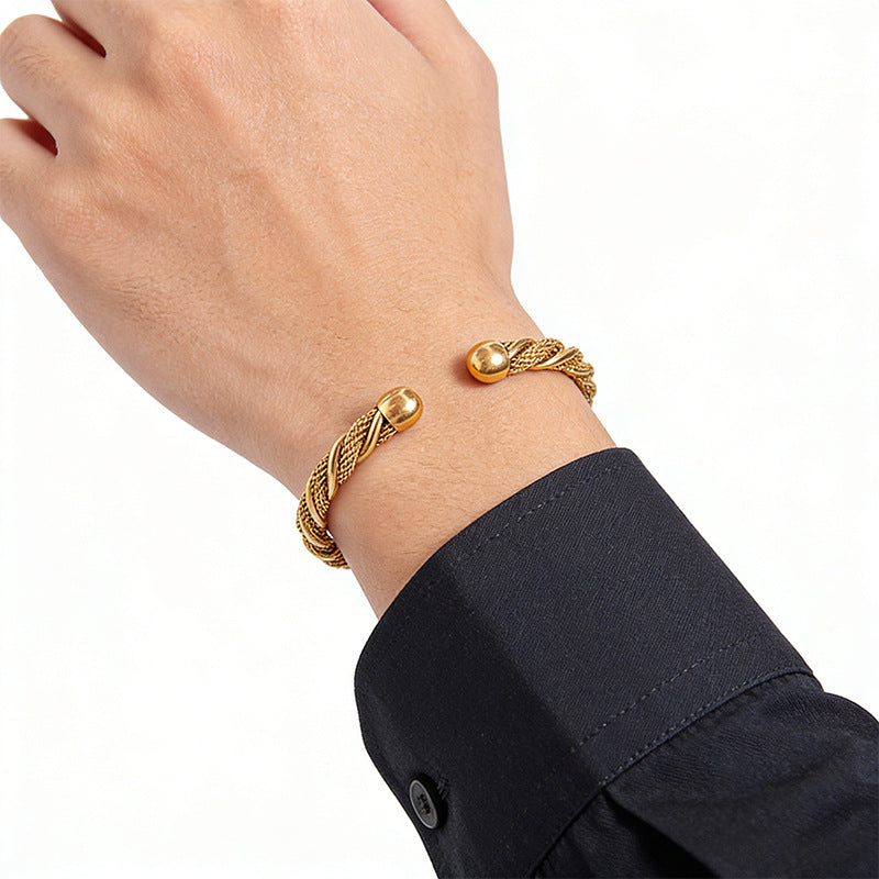 Women's & Men's Fashion Personality Retro Titanium Woven Open Round Bracelets