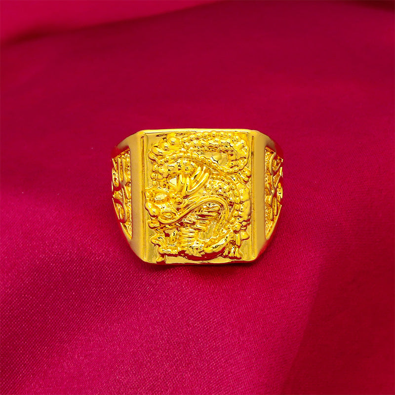 Men's Placer Gold Dragon Embossed Domineering Opening Brass Electroplated Ring