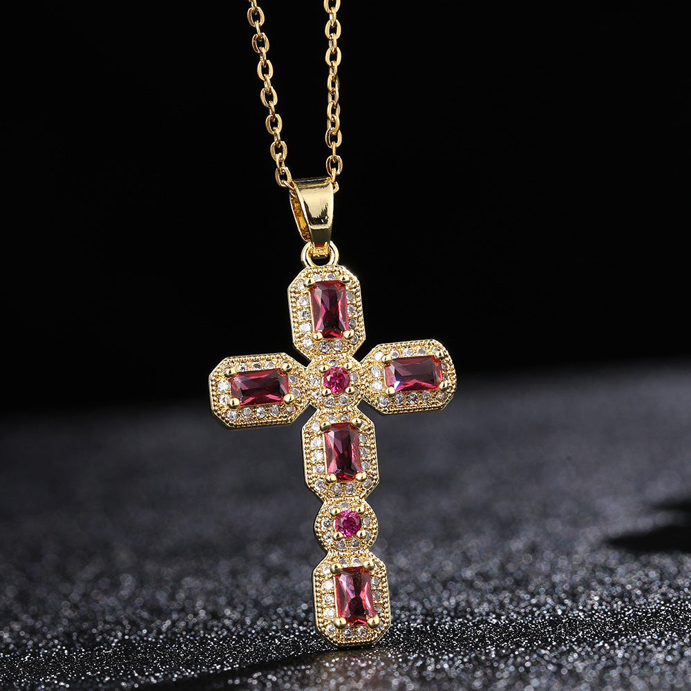 Women's & Men's & Hip Hop Crocheted Diamond Cross Ornament And Couple Necklaces