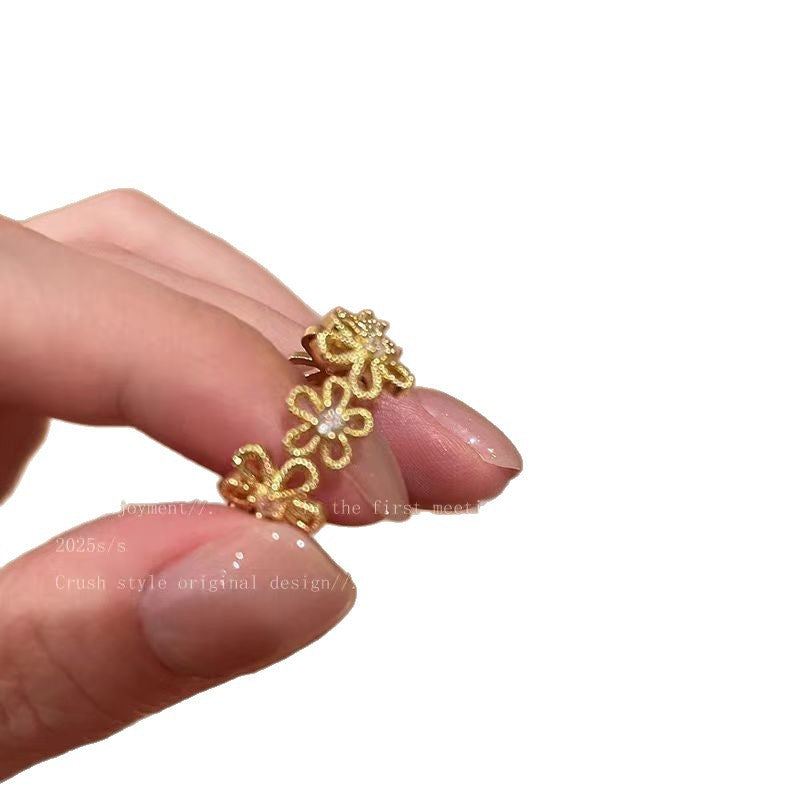 Korean Lace Zircon Flower Light Luxury High Sense Rings