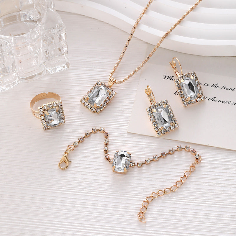 Women's Rhinestone Fashion Diamond Geometric Square Bridal Earrings