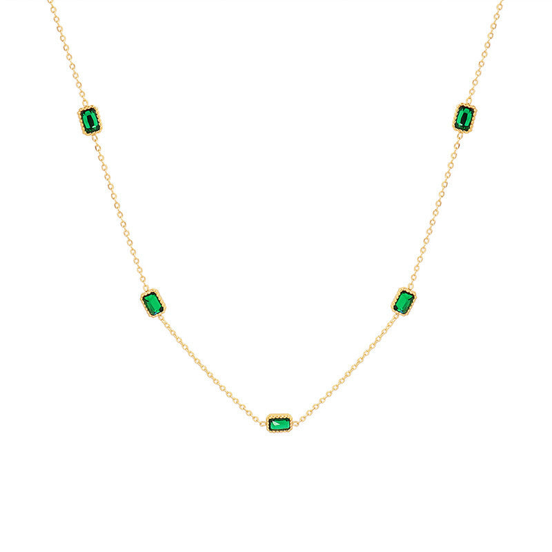 Gold-plated Inlaid Emerald Zircon Female Design High-grade Sense Temperament Clavicle Necklaces