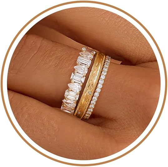 Women's Gold Coating Stacked Diamond Simple Affordable Rings