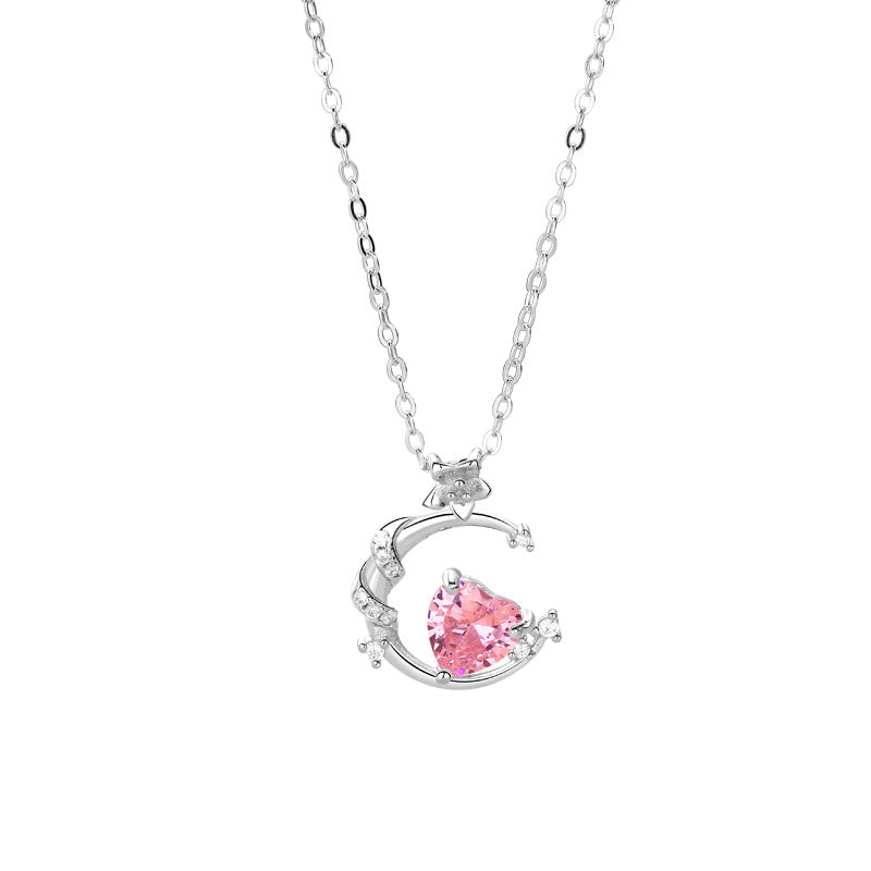 Women's Dream Heart Moon Sterling Sier For Korean Style Necklaces