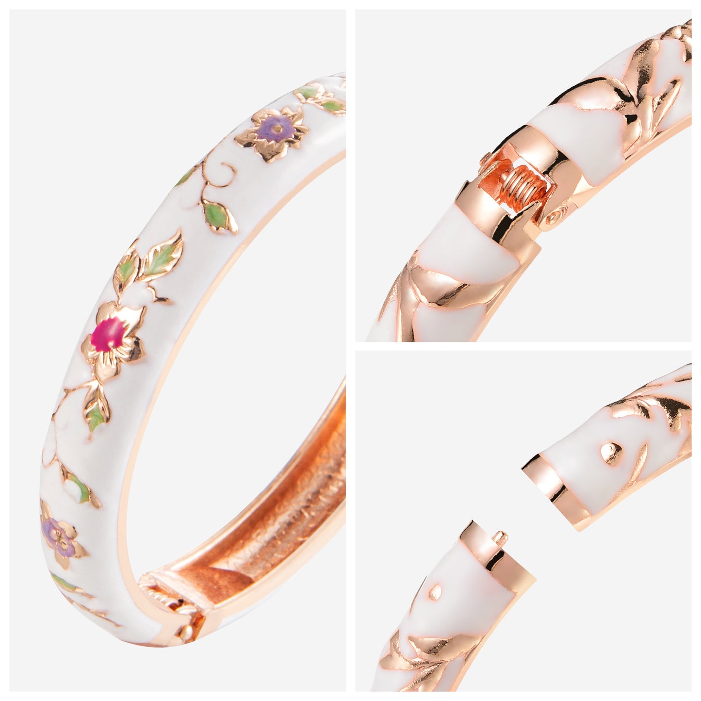 Darcy Cloisonne White Dripping Enamel Opening National Bracelet