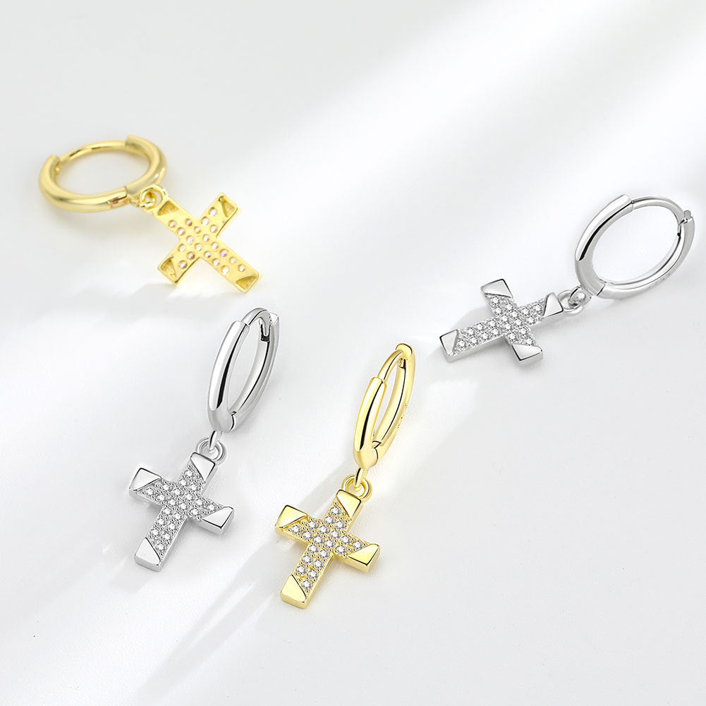 Boucles d'oreilles Design Cross Ear Clip Micro Incrusté de Zirconium