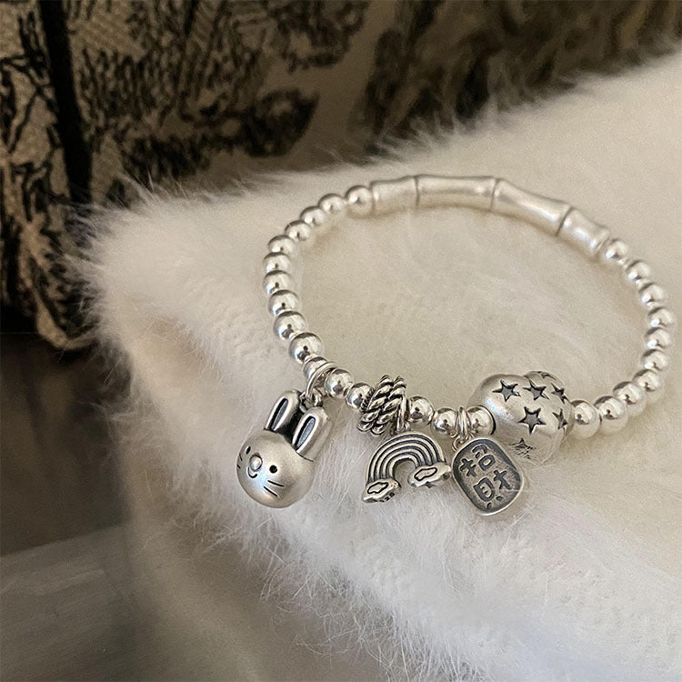 Light Luxury Minority Design Rabbit Bamboo Heart-shaped Beaded Female Retro Bracelet