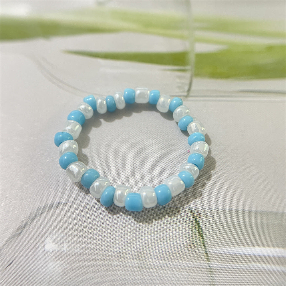 Bead Flower Colorful Woven Small Index Finger Female Rings