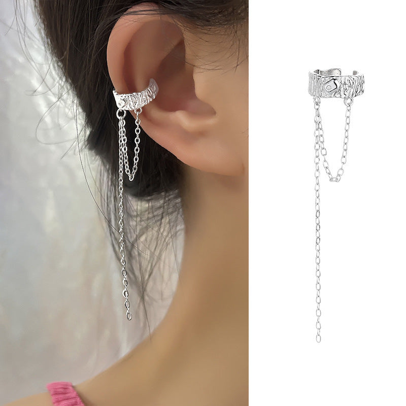 High-grade Long Earless Geometric Tile Chain Ear Clip