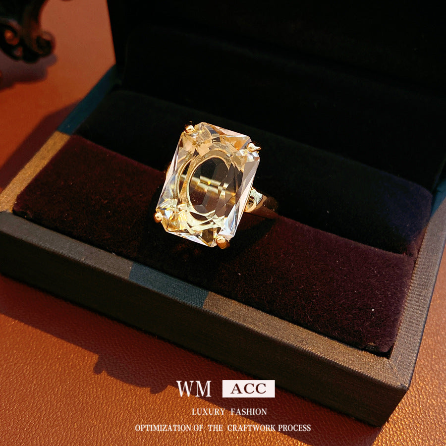 Plating Inlaid Zircon Square Open Niche High Sense Personalized Rings