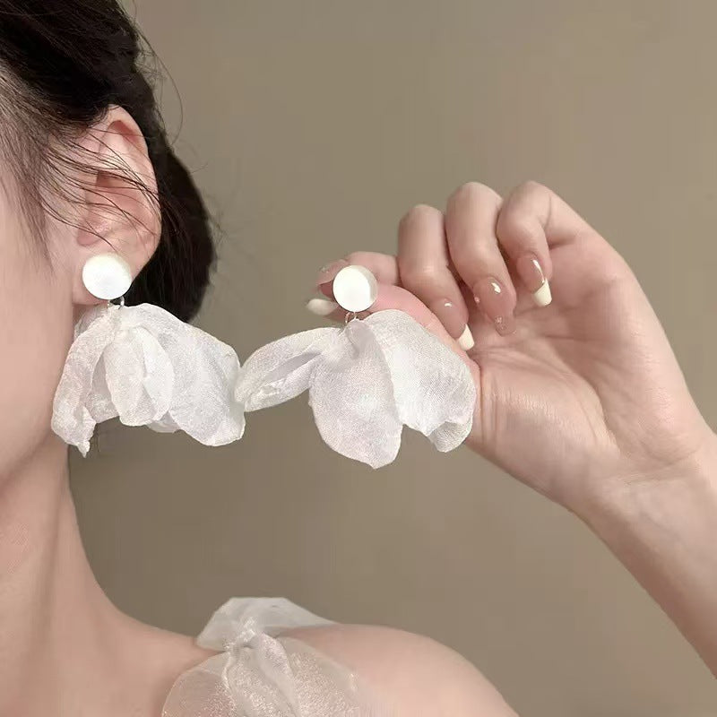Fresh Blue Fabric Flower Elegant Sweet Rings