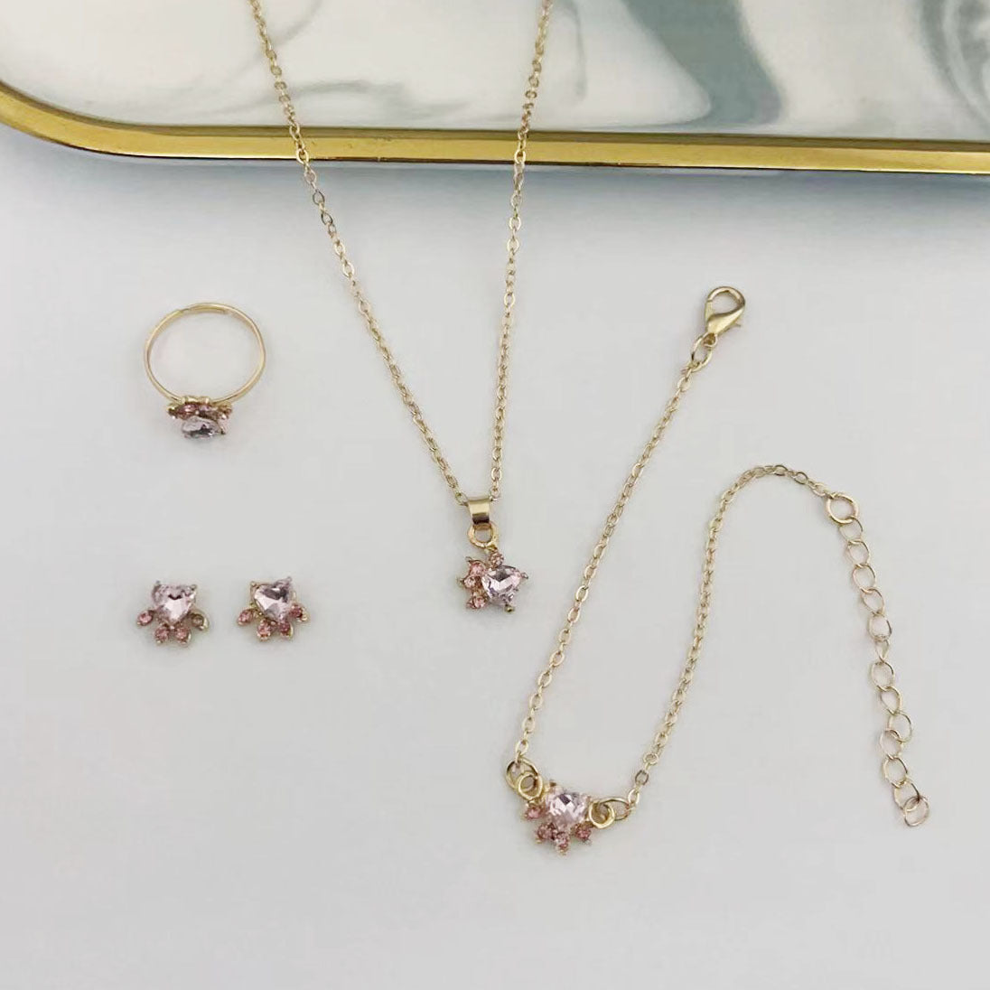 Women's Simple Cat's Paw Heart-shaped Pet Footprints Jewelry Set