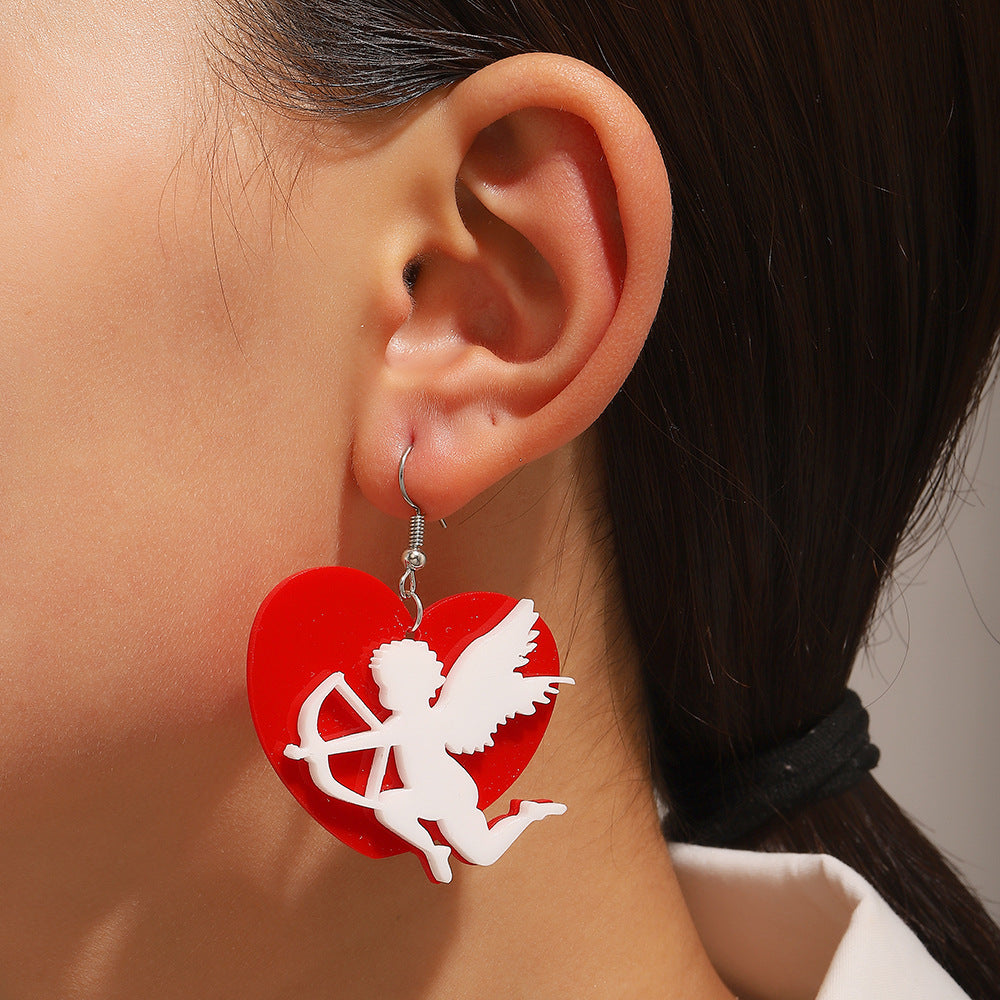 Boucles d'oreilles acryliques ailes de ciel d'amour pour la Saint-Valentin pour femmes