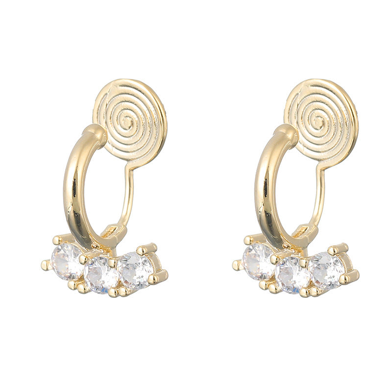 Three Zircon One-piece Mosquito Coil Niche Elegant Sier Ear Clip