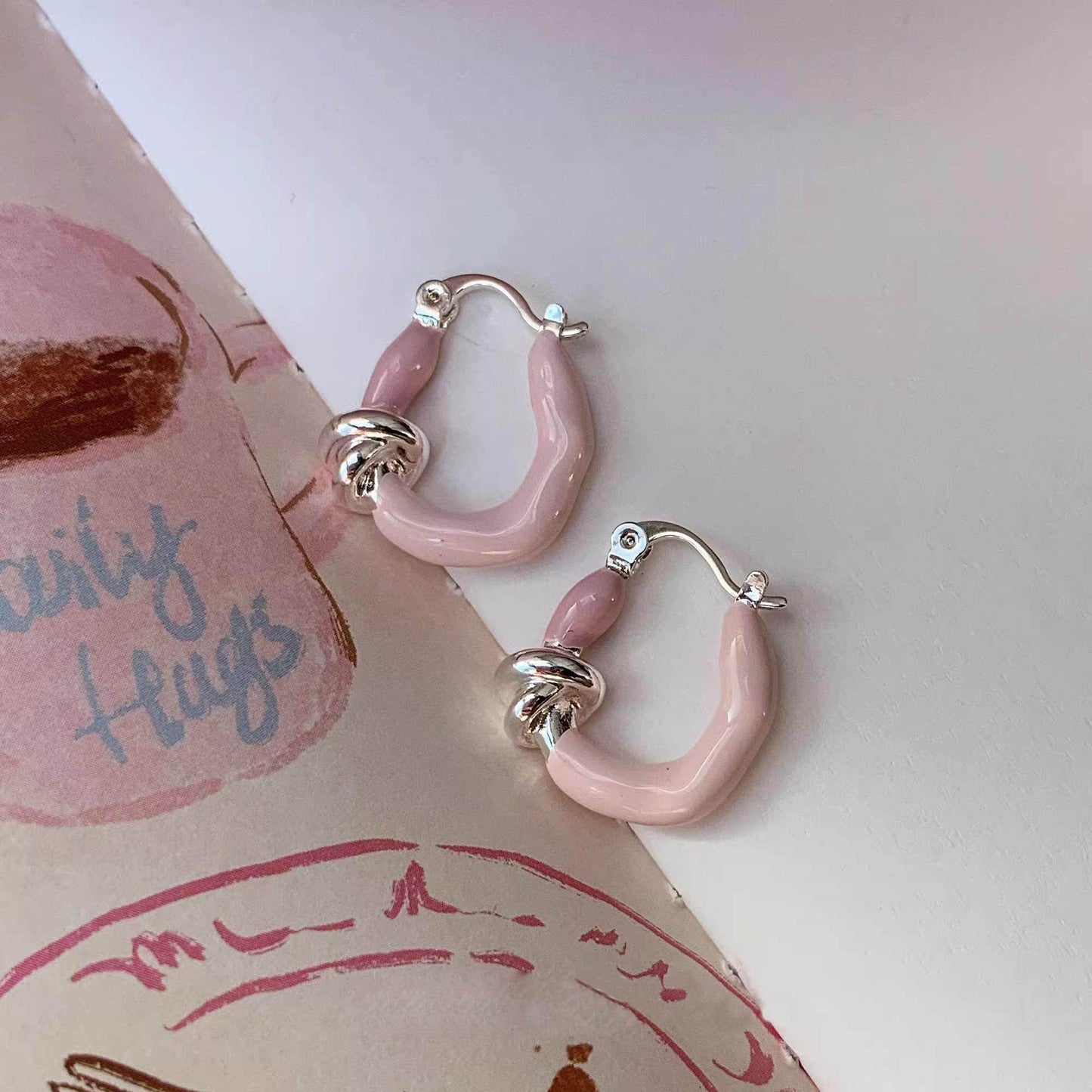 Powder U-shaped High-grade Ear Light Luxury Minority Design Rings
