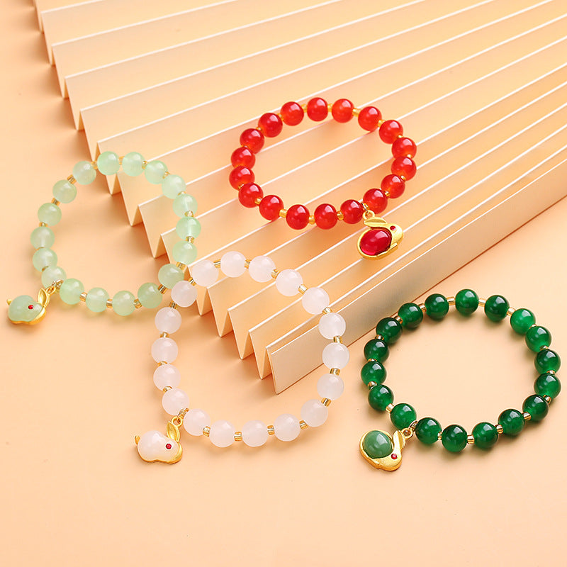 Bracelets d'imitation sans couture pour femmes, lièvre de Jade, argent, lapin