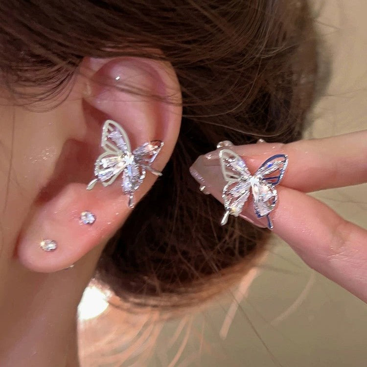 Fairy Light Luxury Zircon Mori Style Butterfly Female Hollow Design Ear Clip