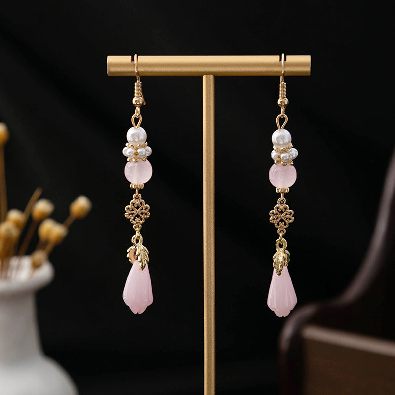 Selection Of Chinese Ancient Style Beaded Long Fringe National Hollow Earrings