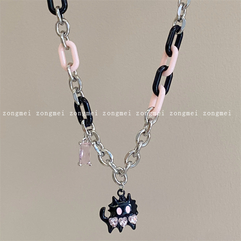 Women's Pink Black Titanium Steel Chain Stitching Necklaces