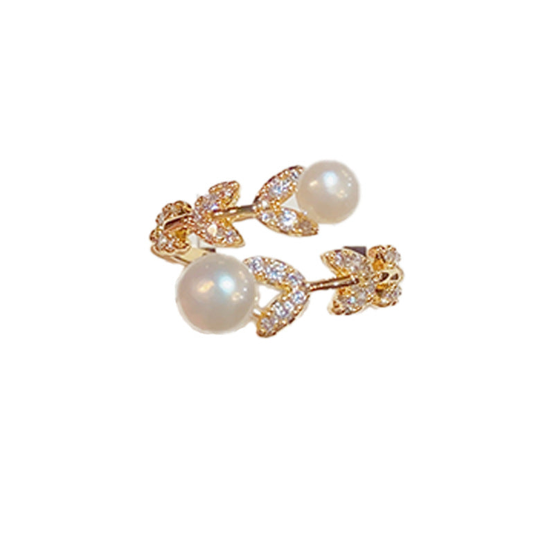 Women's Inlaid Zircon Fresh Water Open-end Pearl Rings