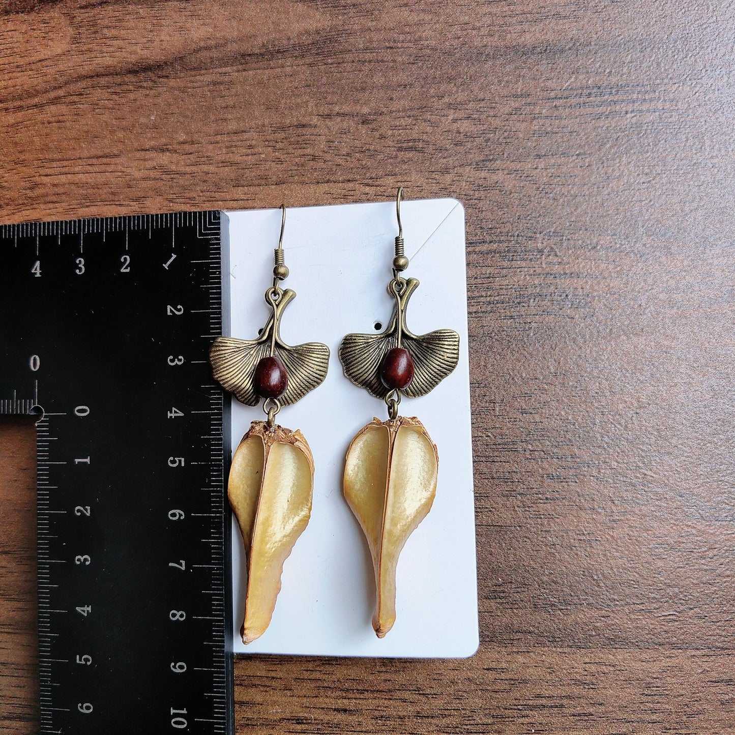 Wooden Chinese Style Art Retro Ear Clip Golden Bell Bodhi Earrings