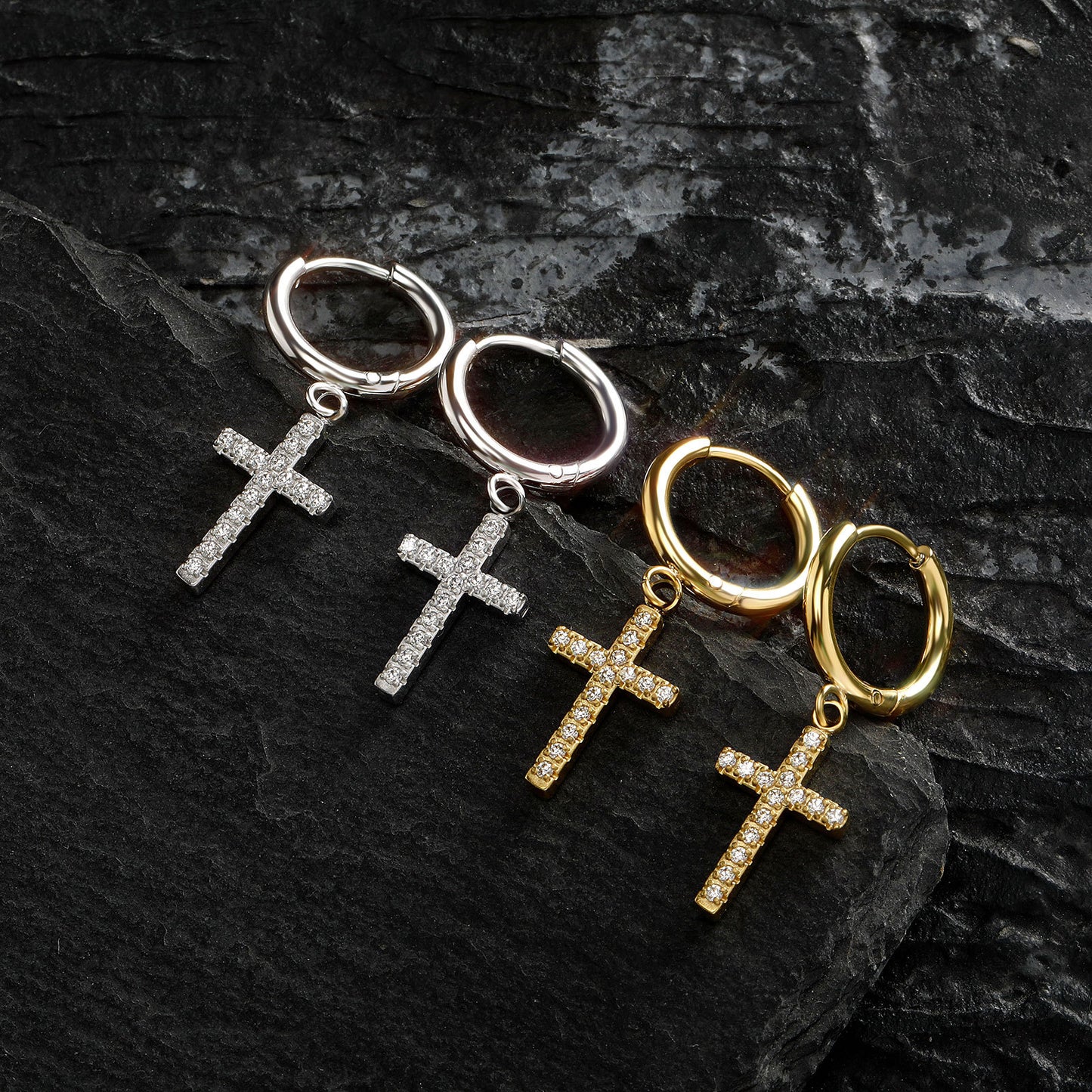 Women's & Men's & Fashion Stainless Steel Zircon Cross Simple Earrings